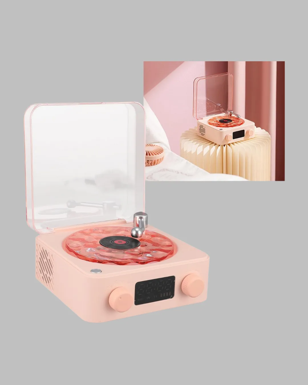 Retro Bluetooth Hoparlör – Kristal Ses, Gece Lambası, Saatli Tasarım