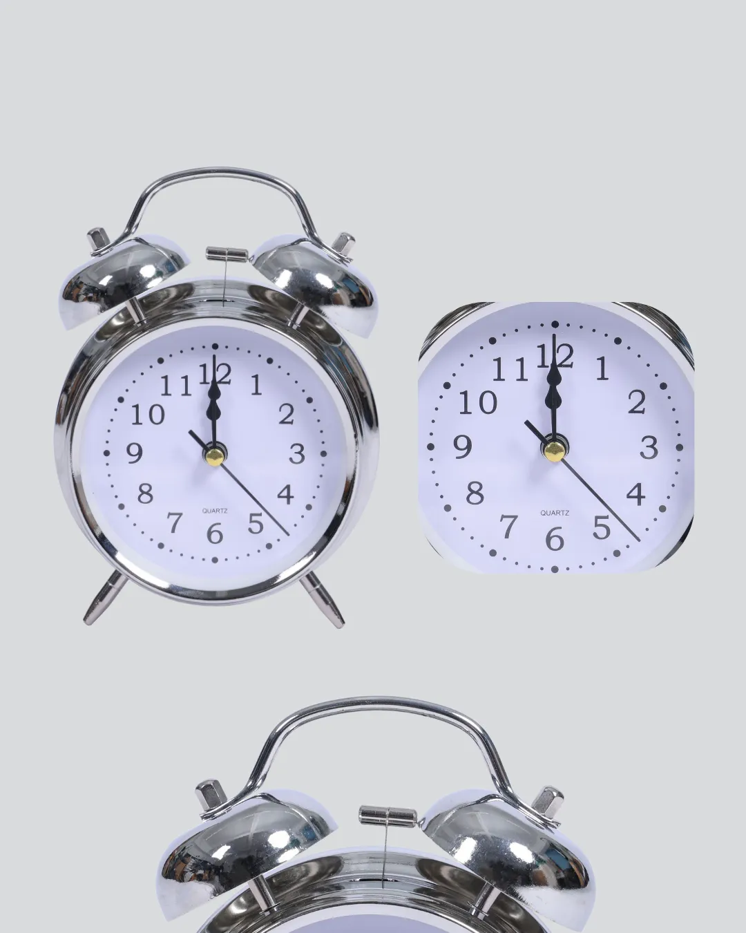 Yuvarlak Gümüş Dekoratif Işıklı Masa Üstü Saat Alarmlı Sessiz Çalışma