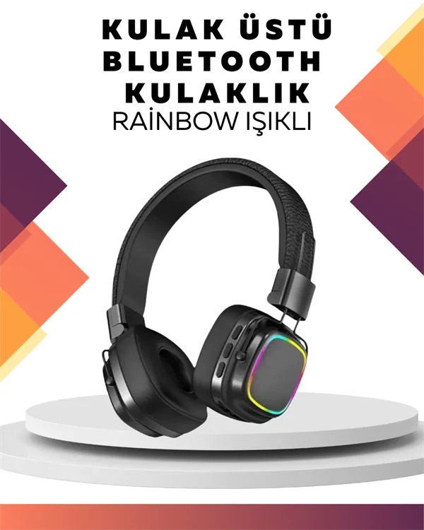 Kablosuz RGB Işıklı Katlanabilir Bluetooth Kulak Üstü Kulaklık