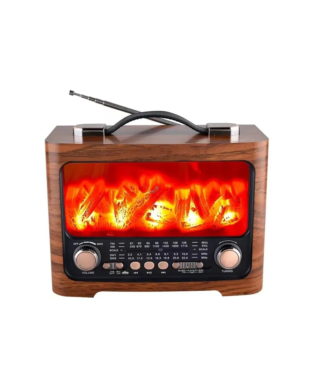 Taşınabilir Şömine Efektli Bluetooth Hoparlör FM Radyo LED Işıklı Müzik Çalar