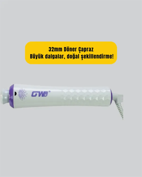 GW 32mm Döner Başlıklı Saç Kıvırma Makinesi – Her An Her Yerde Profesyonel Şekillendirme