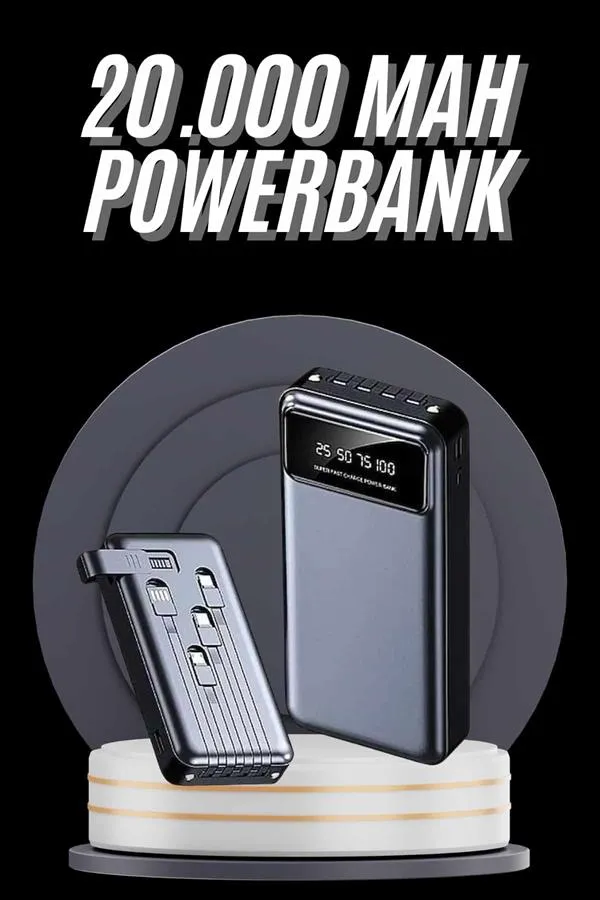Hızlı Şarj Özellikli 20.000 Mah Dijital Göstergeli USB Girişli Android ve İOS Uyumlu Powerbank
