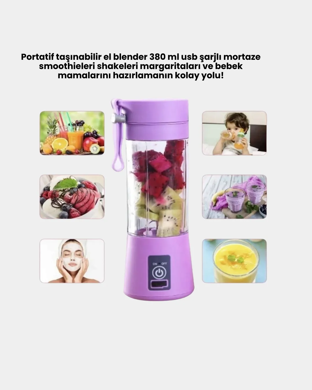 USB Şarjlı Portatif Blender 380ml Çelik 304 Bıçaklı Mobil Smoothie Maker