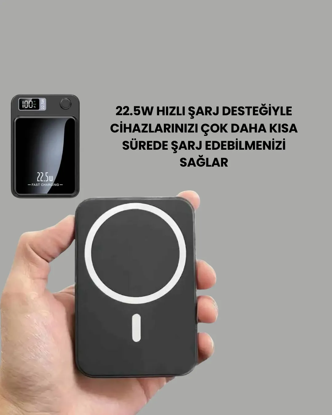 20W PD ve 15W Manyetik Kablosuz Şarj Destekli Taşınabilir Powerbank