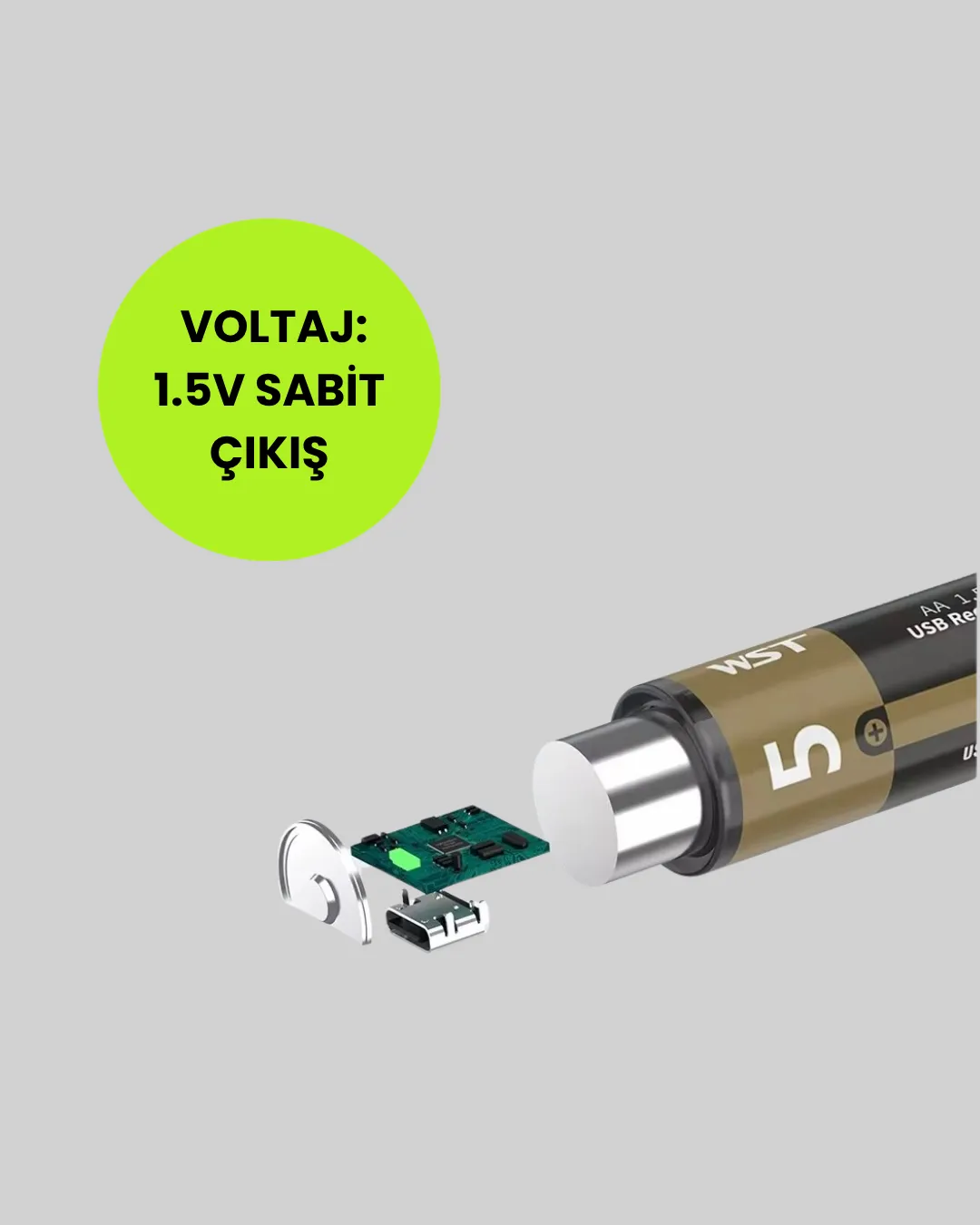 Yüksek Performanslı AA USB Şarjlı Lityum Pil | 1.5V Sabit Güç | 2’li Paket