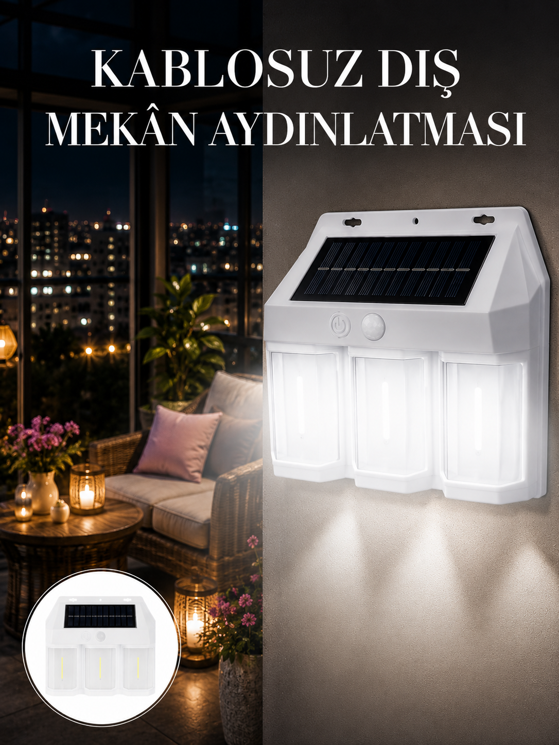 Dış Mekan Solar Duvar Lambası – 120° Hareket Algılama, 3 Işık Modu
