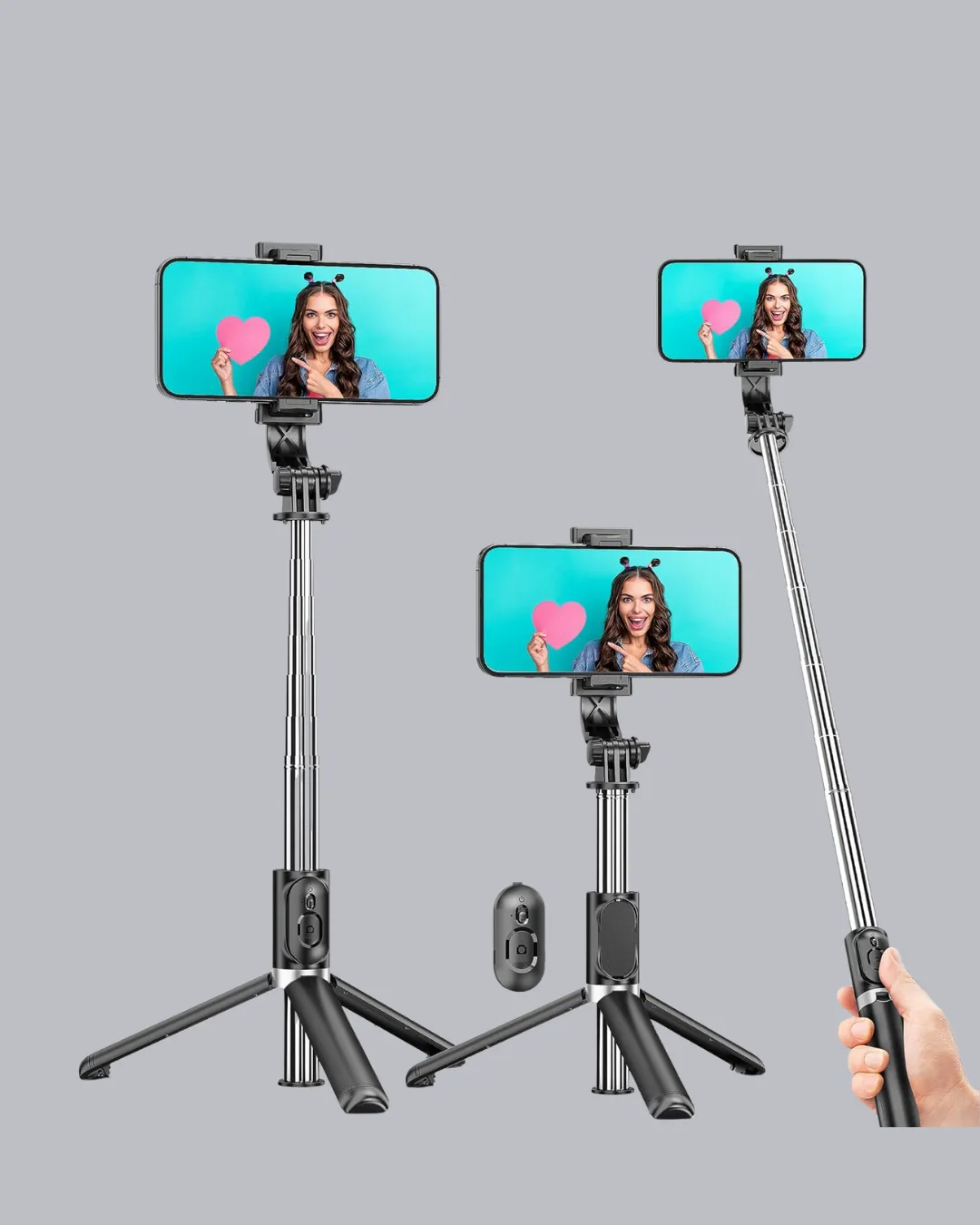 Bluetooth Selfie Çubuğu – 360° Dönebilen Başlık, Kablosuz Bağlantı