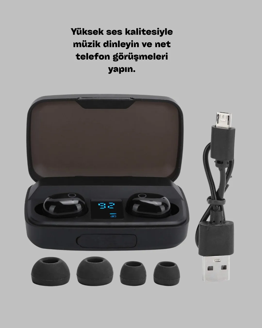10 Metre Çekim Mesafeli Hafif Tasarımlı Bluetooth Kulaklık ve Şarj Kutusu Seti