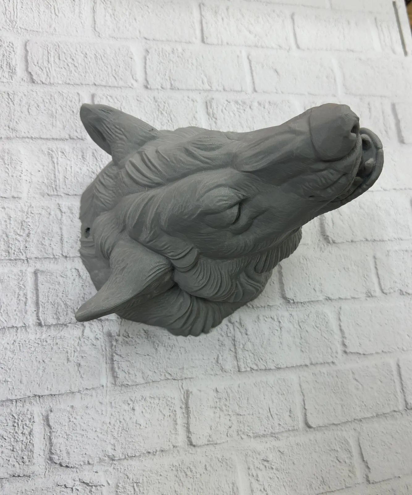 Gri Kurt Duvar Dekoru Asılabilir Dekoratif Heykel Tasarım