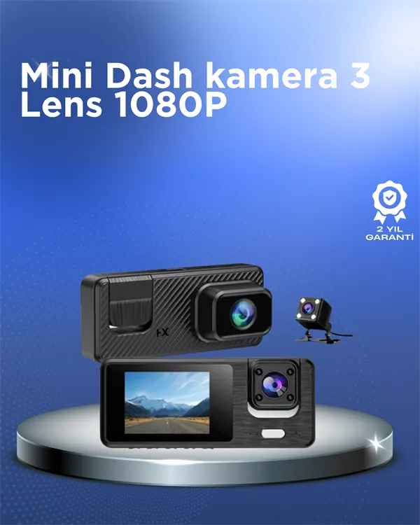 1080P 3 Kameralı Araç DVR – Döngü Kayıt ve Geri Görüş Özellikli