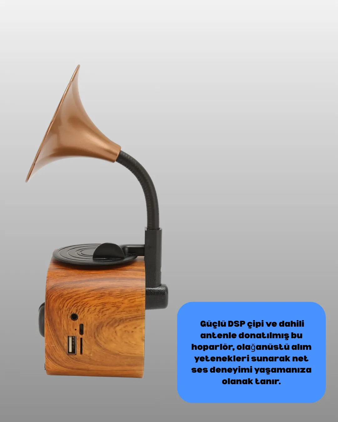 Mini Nostaljik Bluetooth Hoparlör FM Radyo 8 Saat Batarya