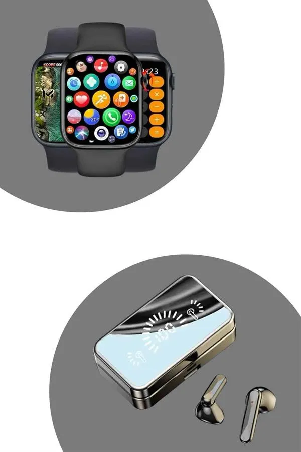 Powerbank Aynalı Bluetooth Kulaklık Ve Akıllı Saat Seti ANC Özelliği Dokunamatik