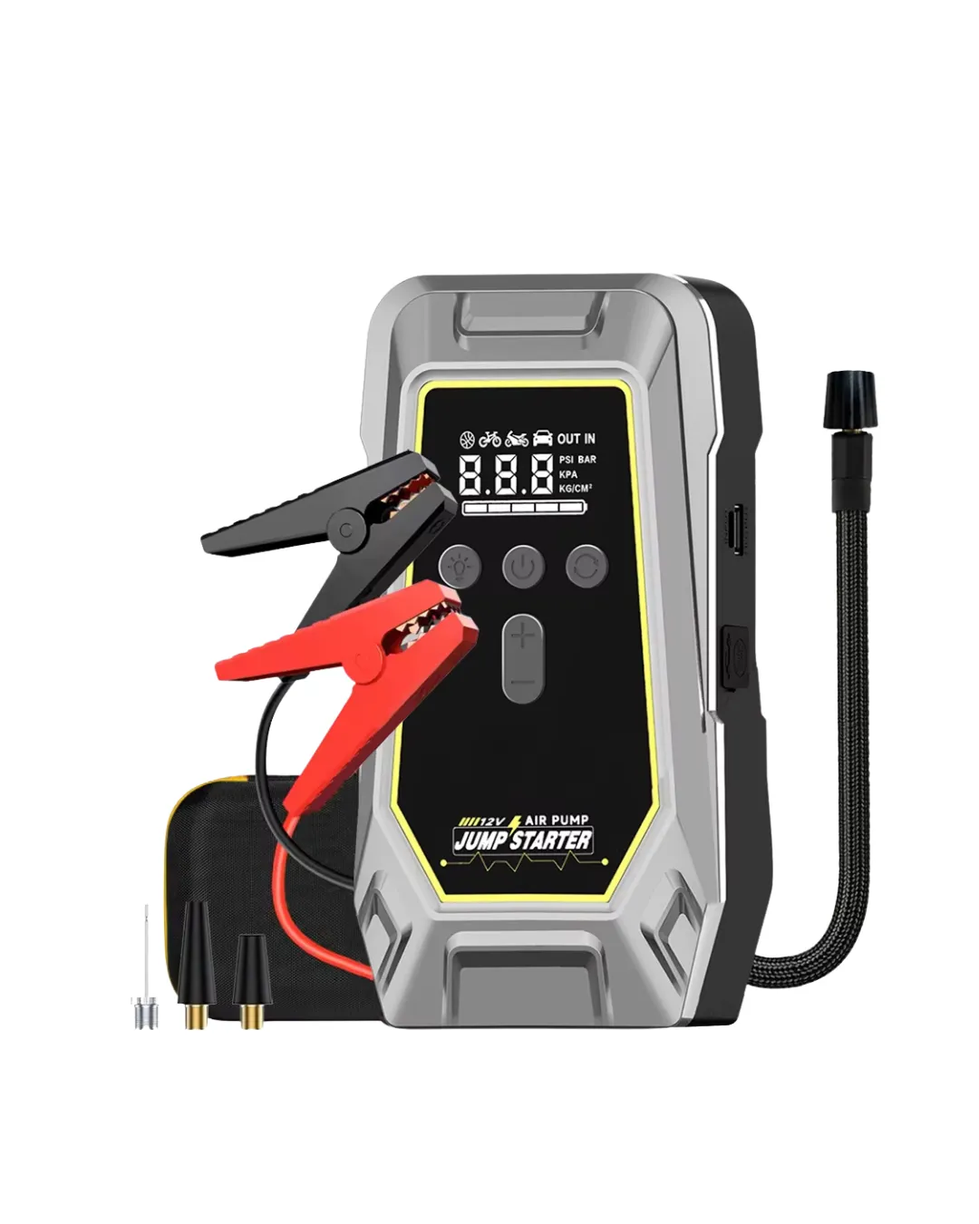 Akü Takviye Lastik Şişirme ve Powerbank Özellikli Çok Fonksiyonlu Cihaz