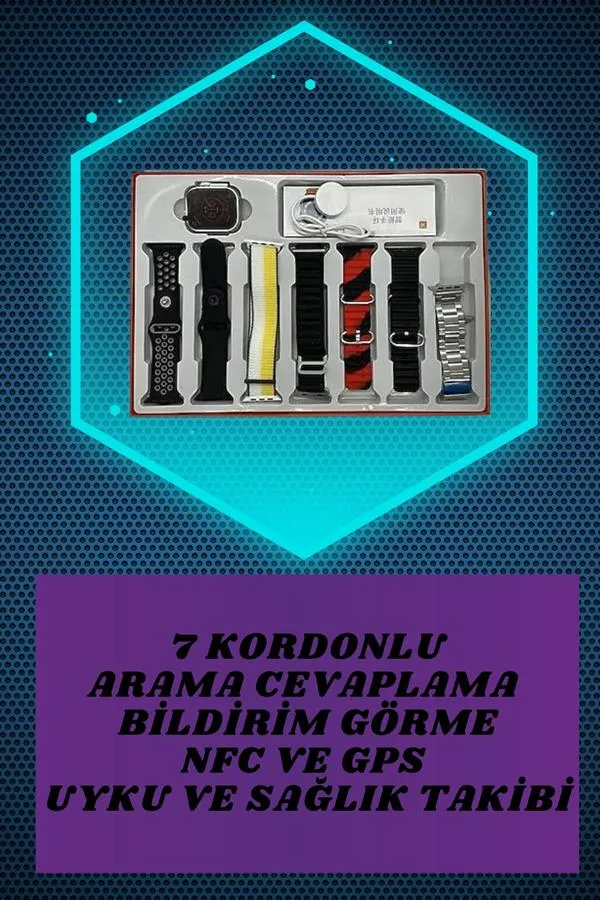 Dijital Göstergeli Powerbank Kulaklık ve 7 Kordonlu Yeni Nesil Akıllı Saat Amoled Ekran