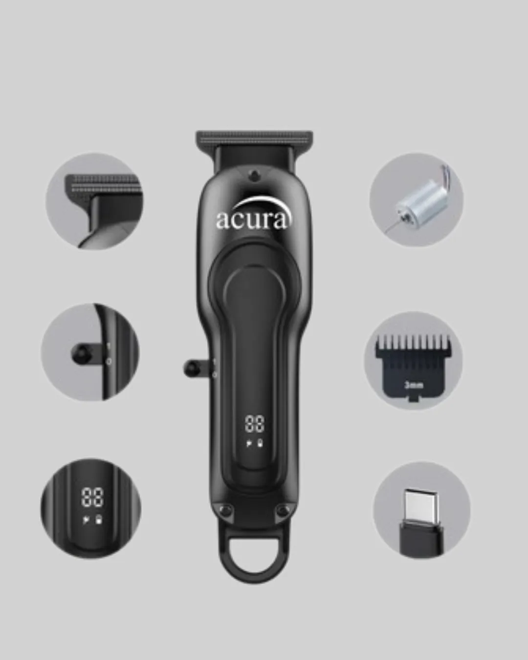 Profesyonel Tıraş Makinesi LCD Ekranlı Turbo Mod ve Güçlü Motor