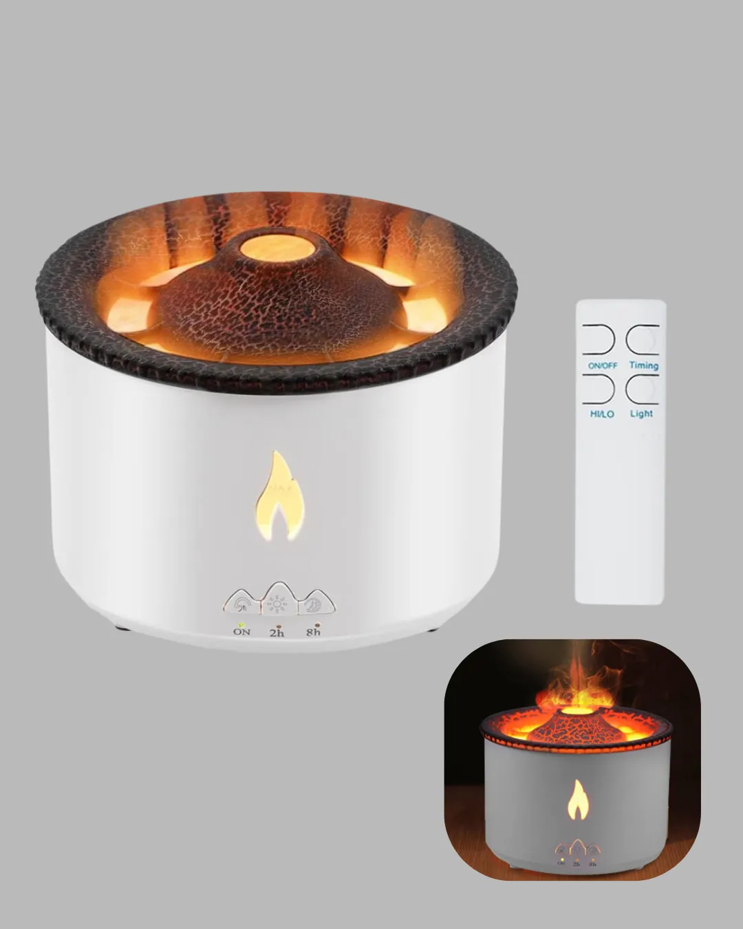 Alev Efektli Buhar Makinesi – Aromaterapi, Nemlendirme ve Işık Modlu Tasarım