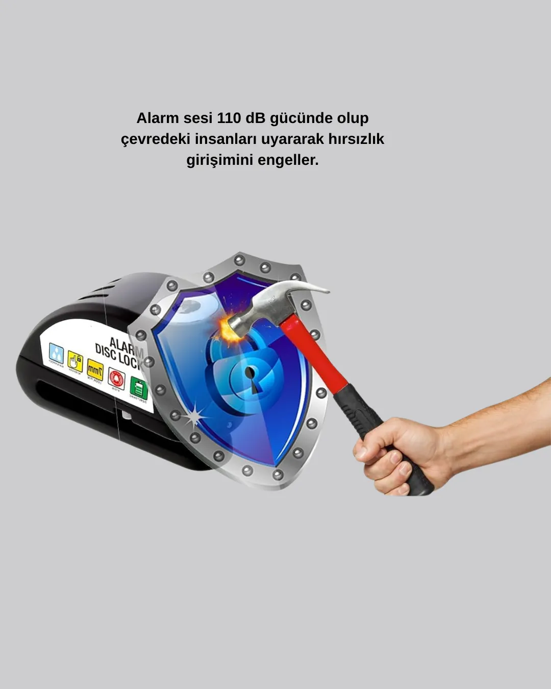 Anti Hırsızlık 110 dB Alarm Disk Fren Kilidi Suya Dayanıklı Çelik Güvenlik Kilidi