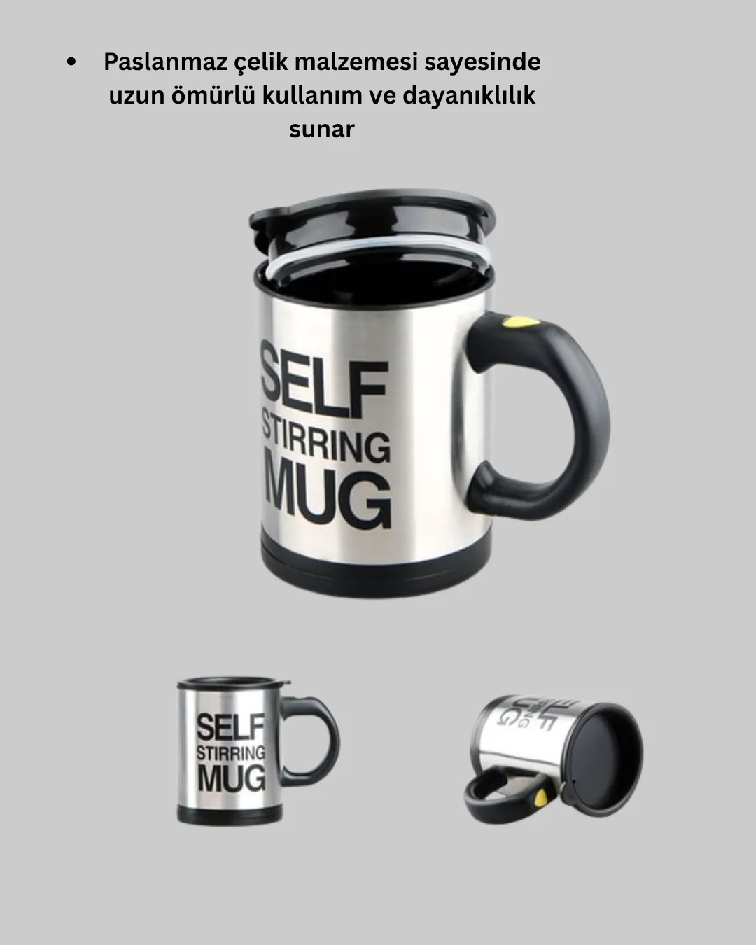 Otomatik Karıştıran Akıllı Kupa – Paslanmaz Çelik, Isı Korumalı