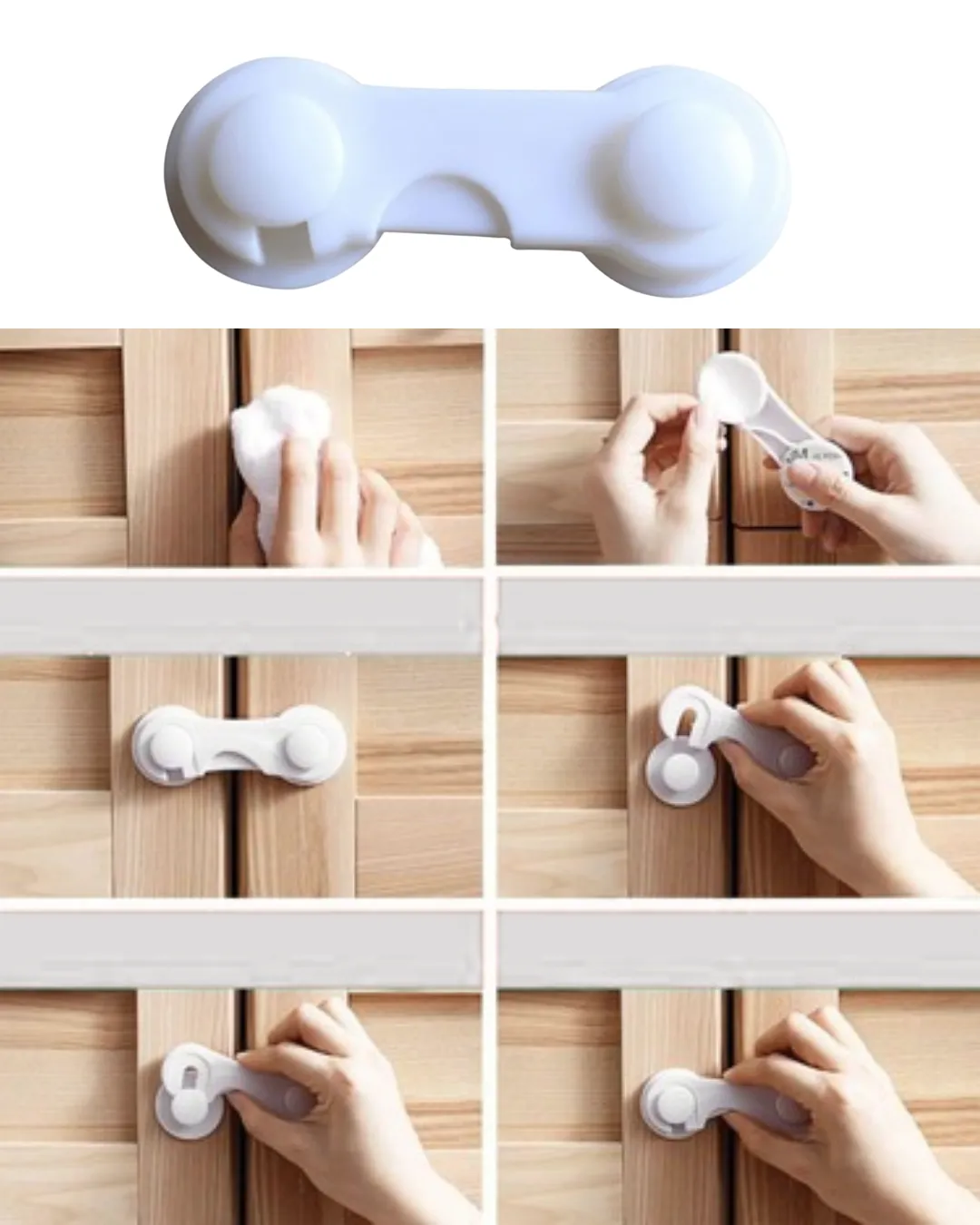 4 Adet Bebek ve Çocuk Koruyucu Dolap Kilidi Vida Gerektirmeyen Güvenlik Seti