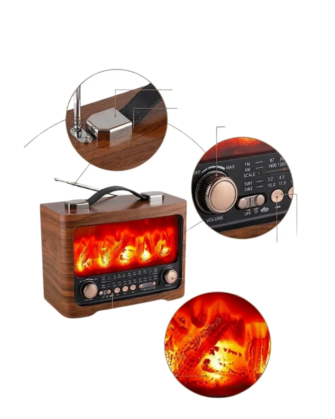 Şömine Efektli Bluetooth Hoparlör FM Radyo USB TF Kart Destekli Kablosuz Müzik Çalar