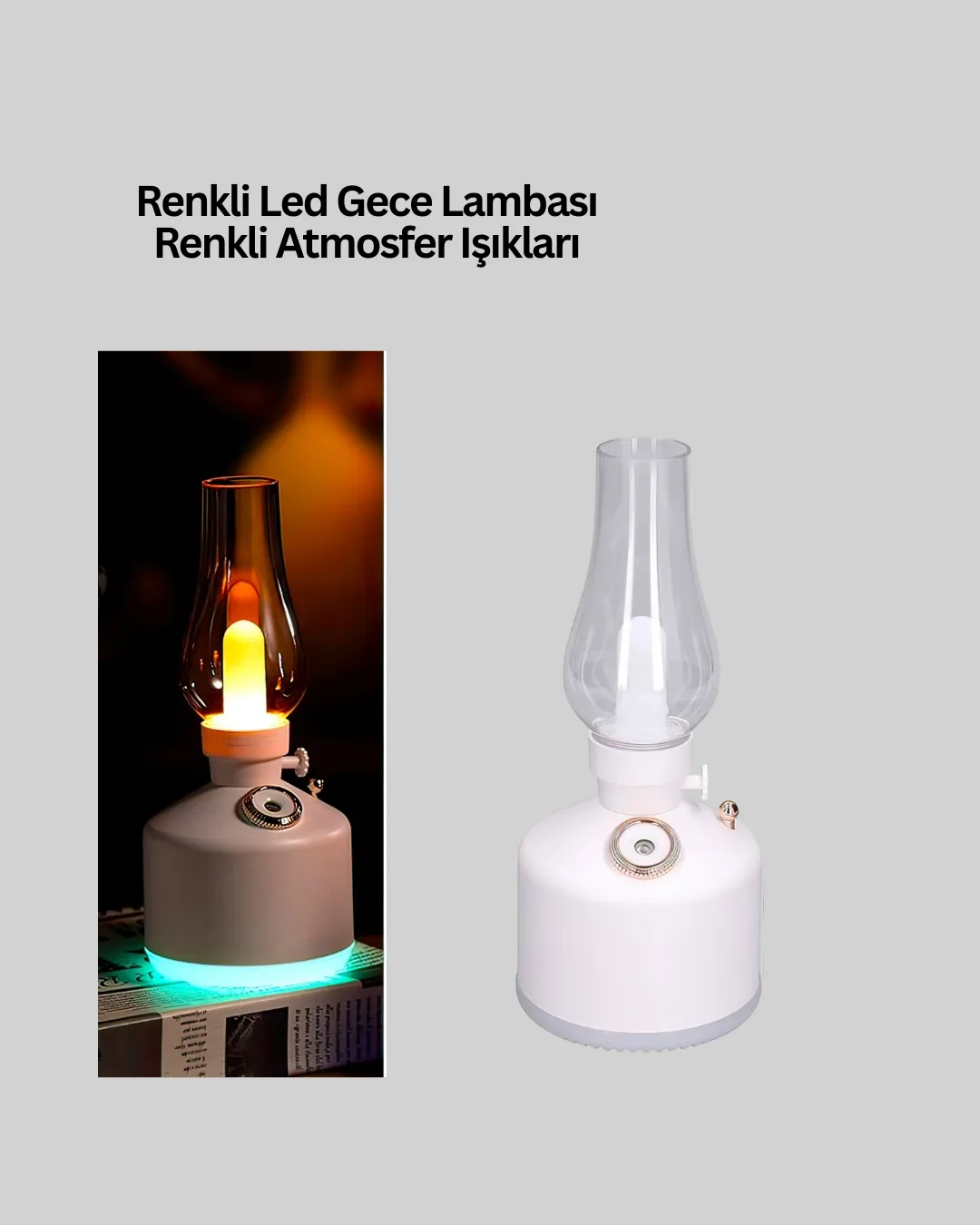 Renkli Led Işıklı Retro Gaz Lambası Aroma Terapi Mist Maker