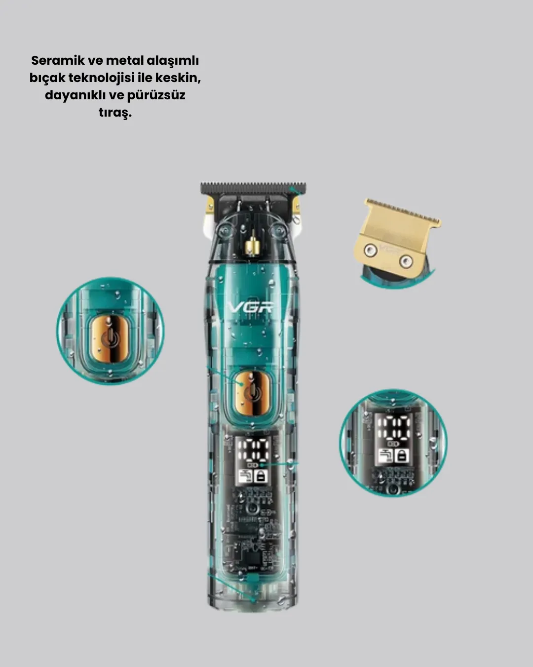 VGR V-695 Saç ve Sakal Kesme Makinesi LED Ekranlı 5 Uzunluk Ayarı