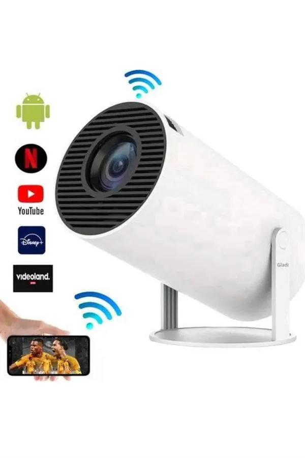Sinema Projektörü Android HDMI USB WİFİ Ses Çıkışlı Ayaklı Projeksiyon Taşınabilir