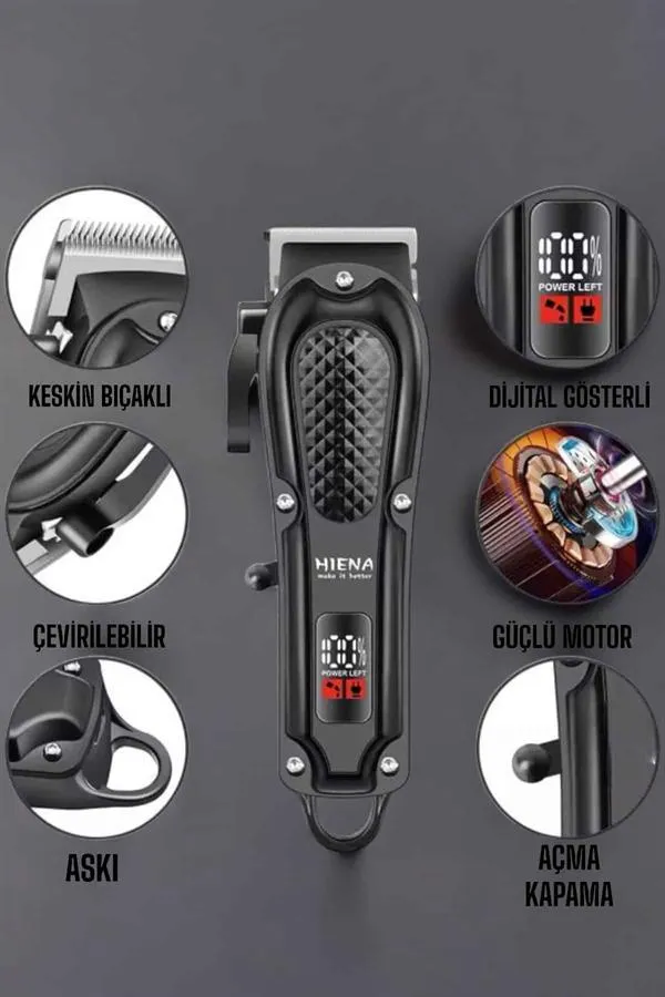 Suya Dayanıklı Tıraş Makinesi Keskin Bıçaklı Dijital Göstergeli Şarjlı