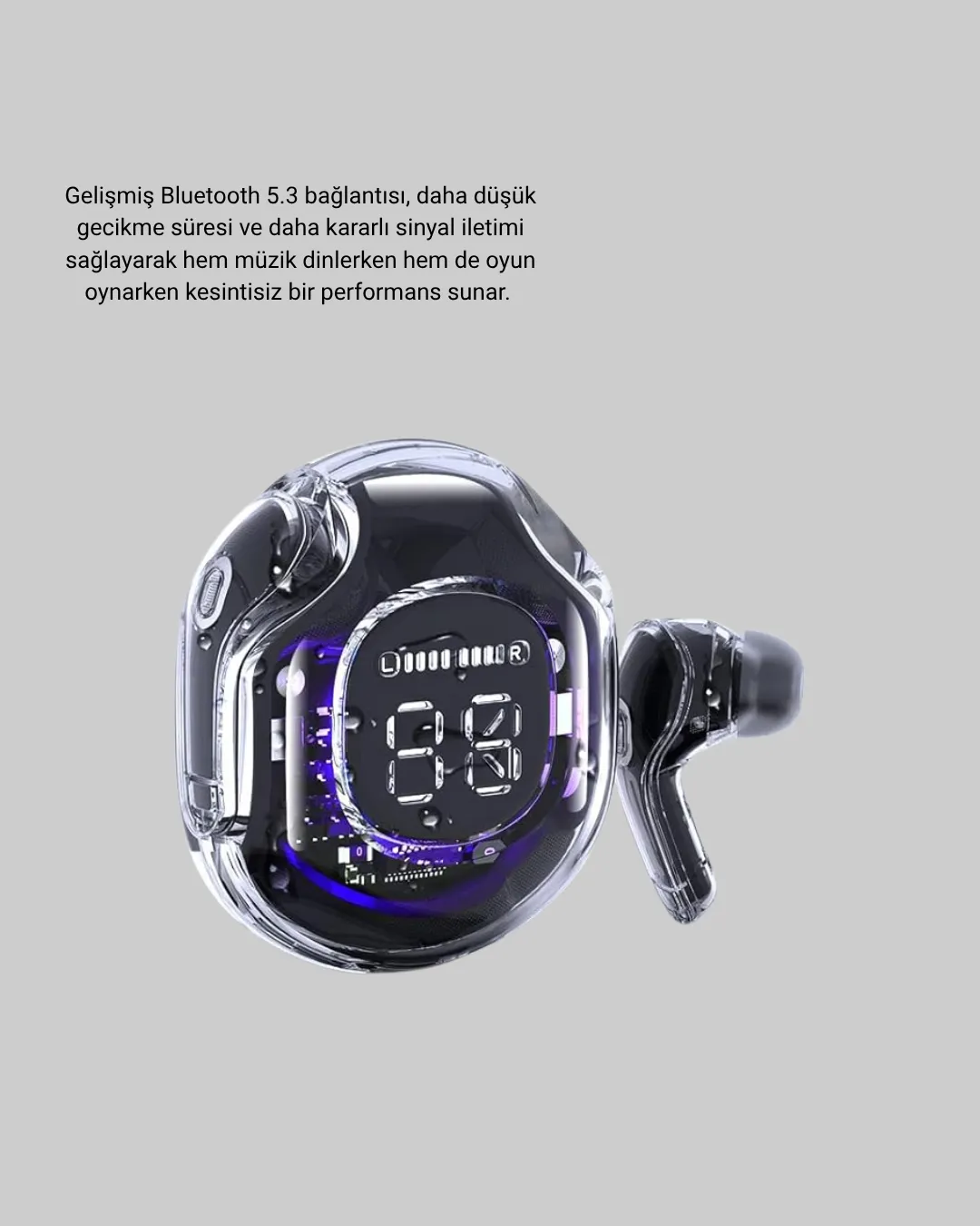 Bluetooth 5.3 Kablosuz Kulaklık HiFi Stereo ve Ekstra Bass Dijital Ekranlı