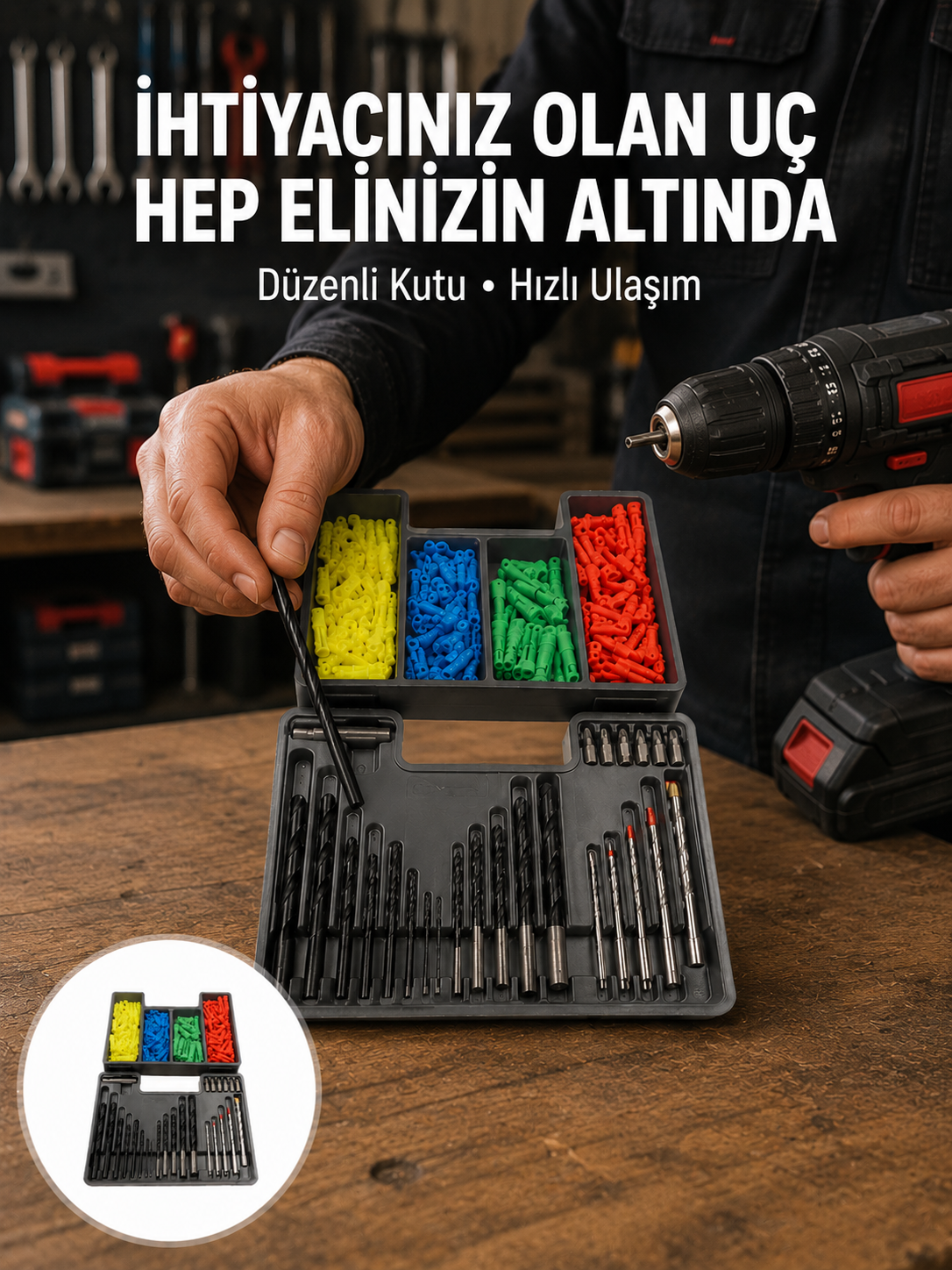 Matkap Ucu Seti 24 Parça Organizer Kutulu Ahşap Metal Beton Uyumlu