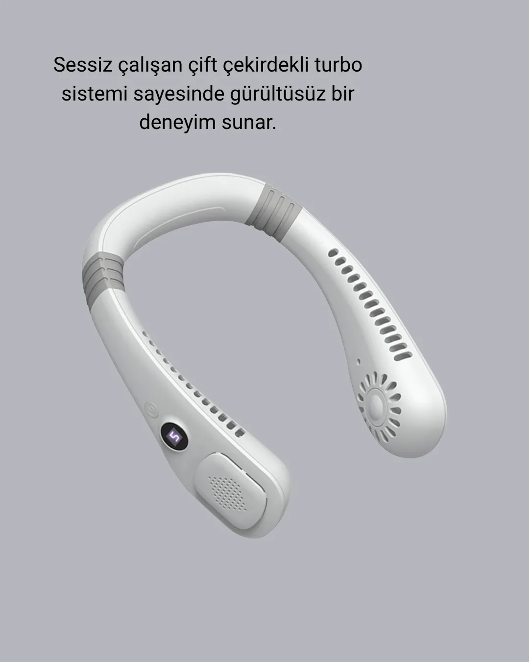 Kablosuz Giyilebilir Boyun Fanı Çift Motorlu ve 5 Kademeli Hız Kontrolü