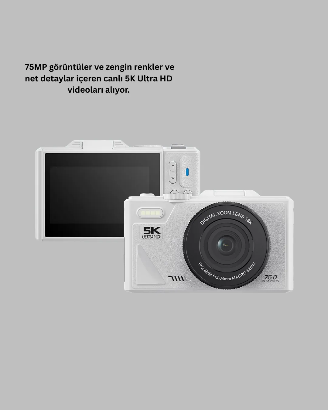 Taşınabilir 5K UHD Fotoğraf ve Video Kamera Otofokus WiFi