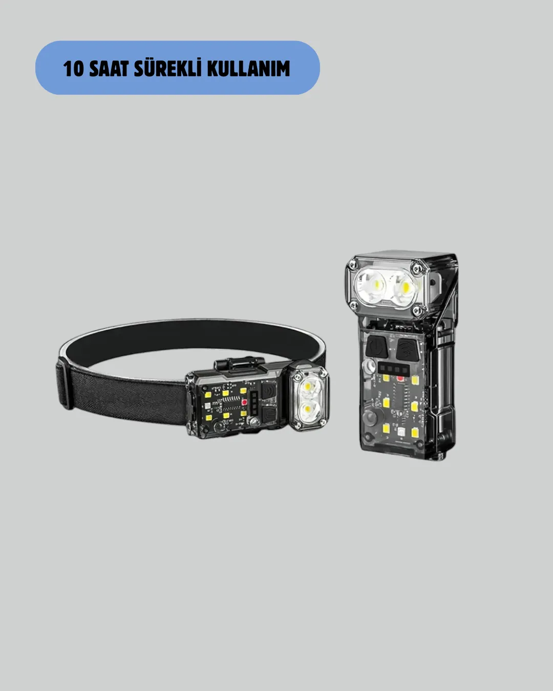 3 Fonksiyonlu LED Far El Feneri Çalışma Lambası Uzun Pil Ömürlü