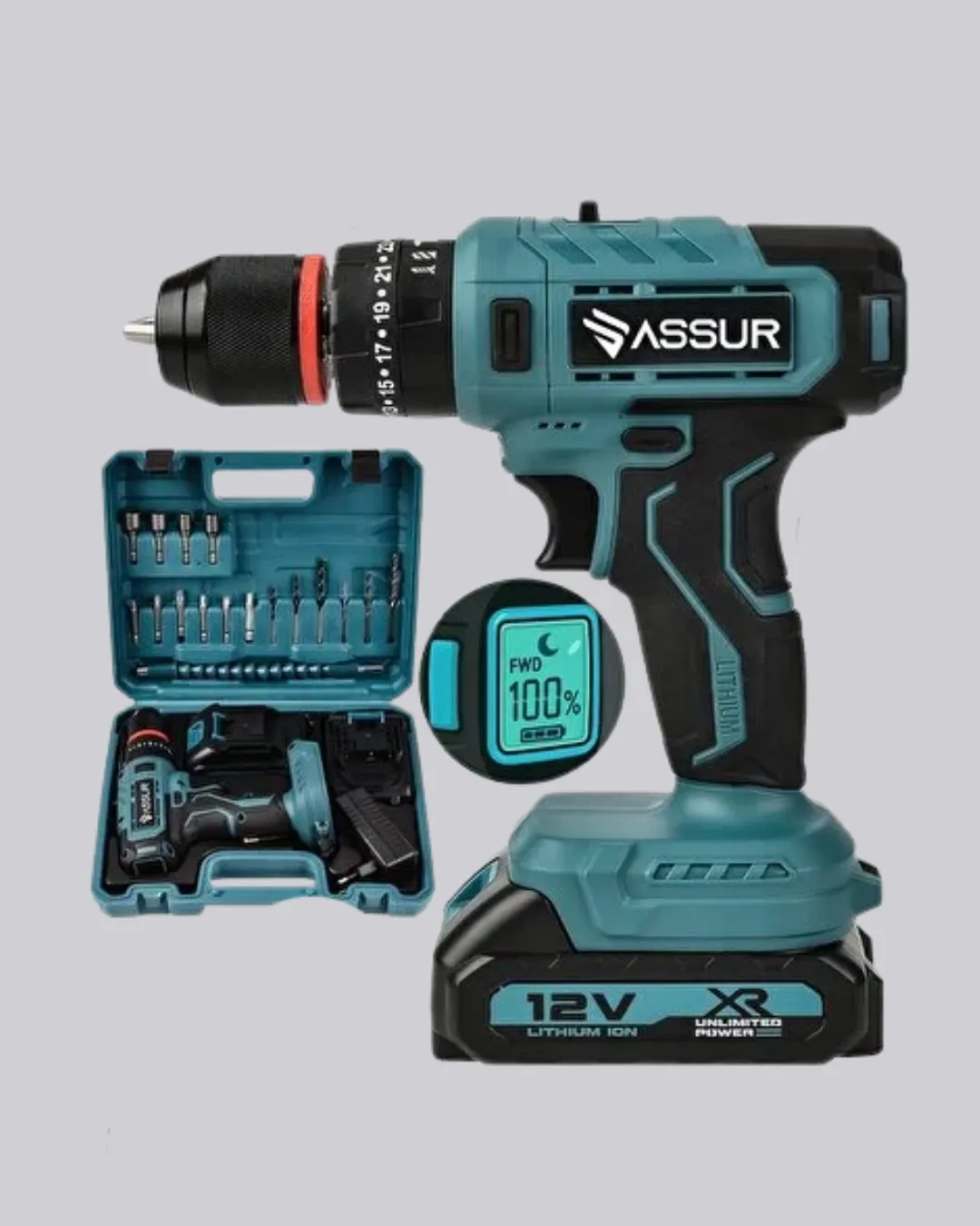 Dijital Ekranlı Matkap Seti Çift Akülü