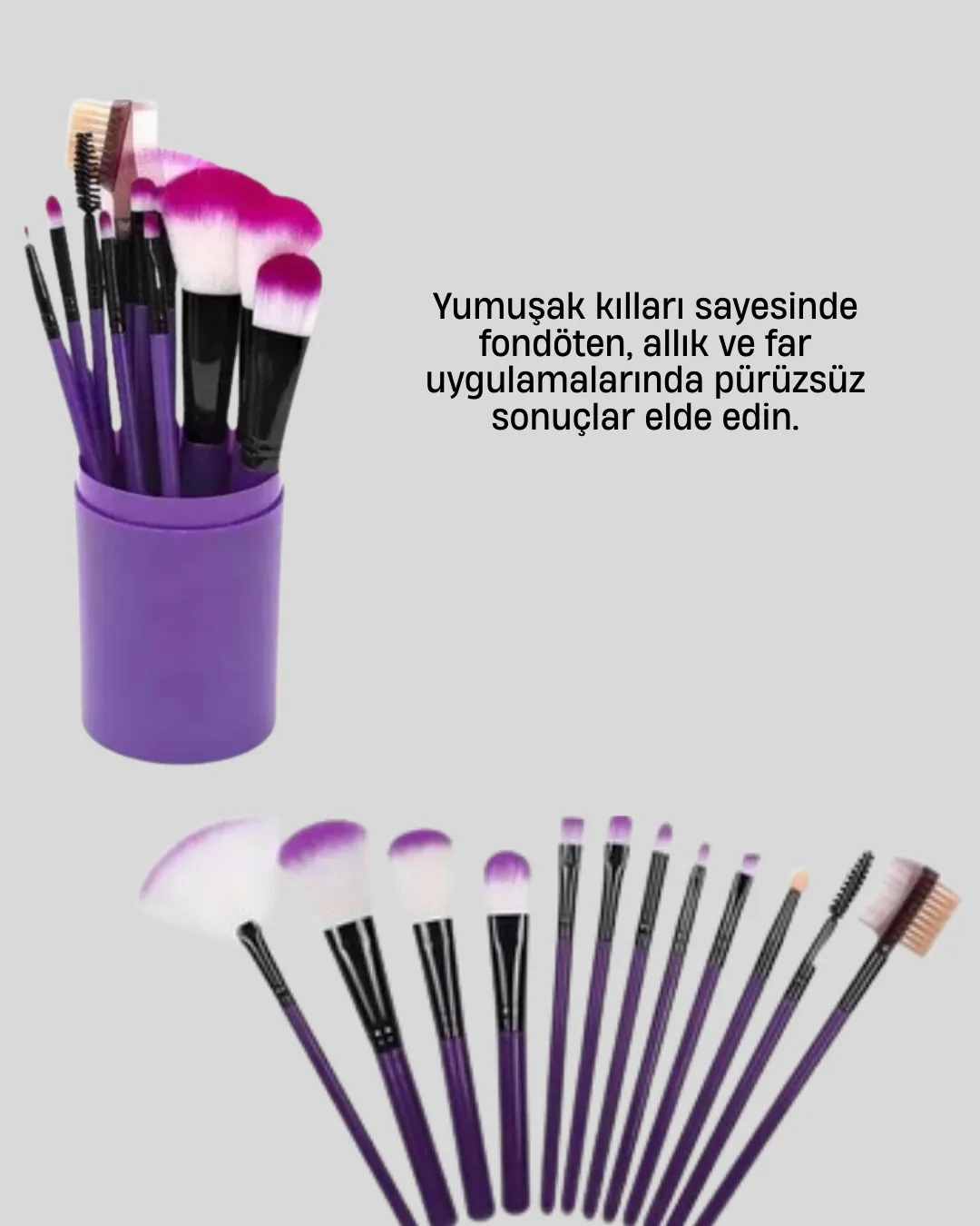 Kusursuz Makyaj İçin 12 Parça Profesyonel Fırça Seti Taşınabilir Kutu Hediyeli