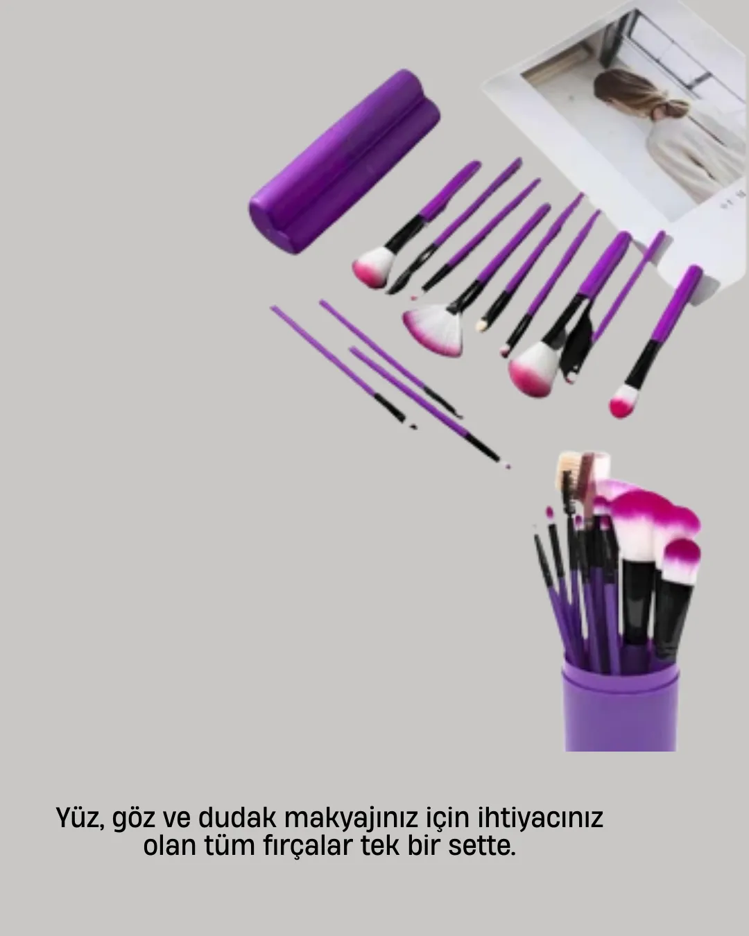 12’li Makyaj Fırça Seti Fondöten Allık Far Karıştırma İçin Tam Uyumlu