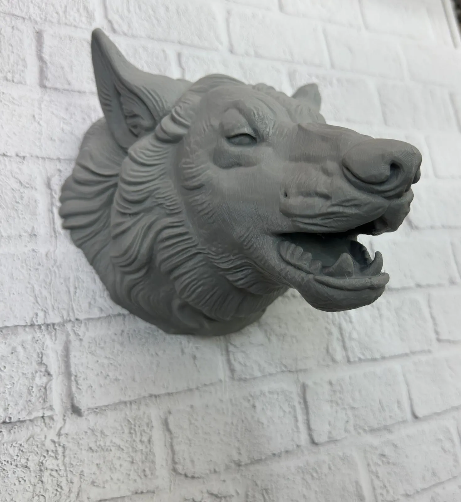 Kurt Başı Duvar Aksesuarı Gri Renk Asılabilir Hediyelik Figür