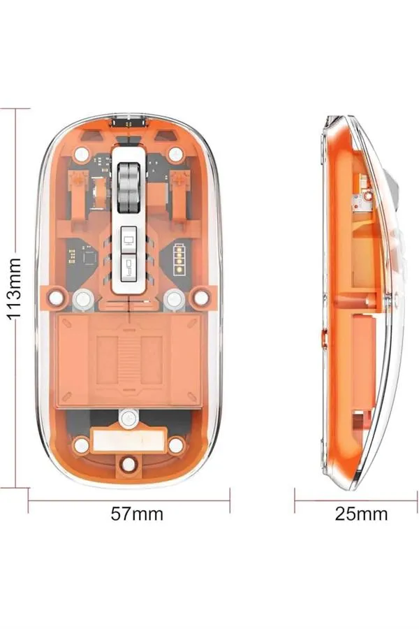 Mouse Fare Kablosuz Mouse Fare Şarjlı Bluetooth Sessiz 5 Tuşlu Şeffaf