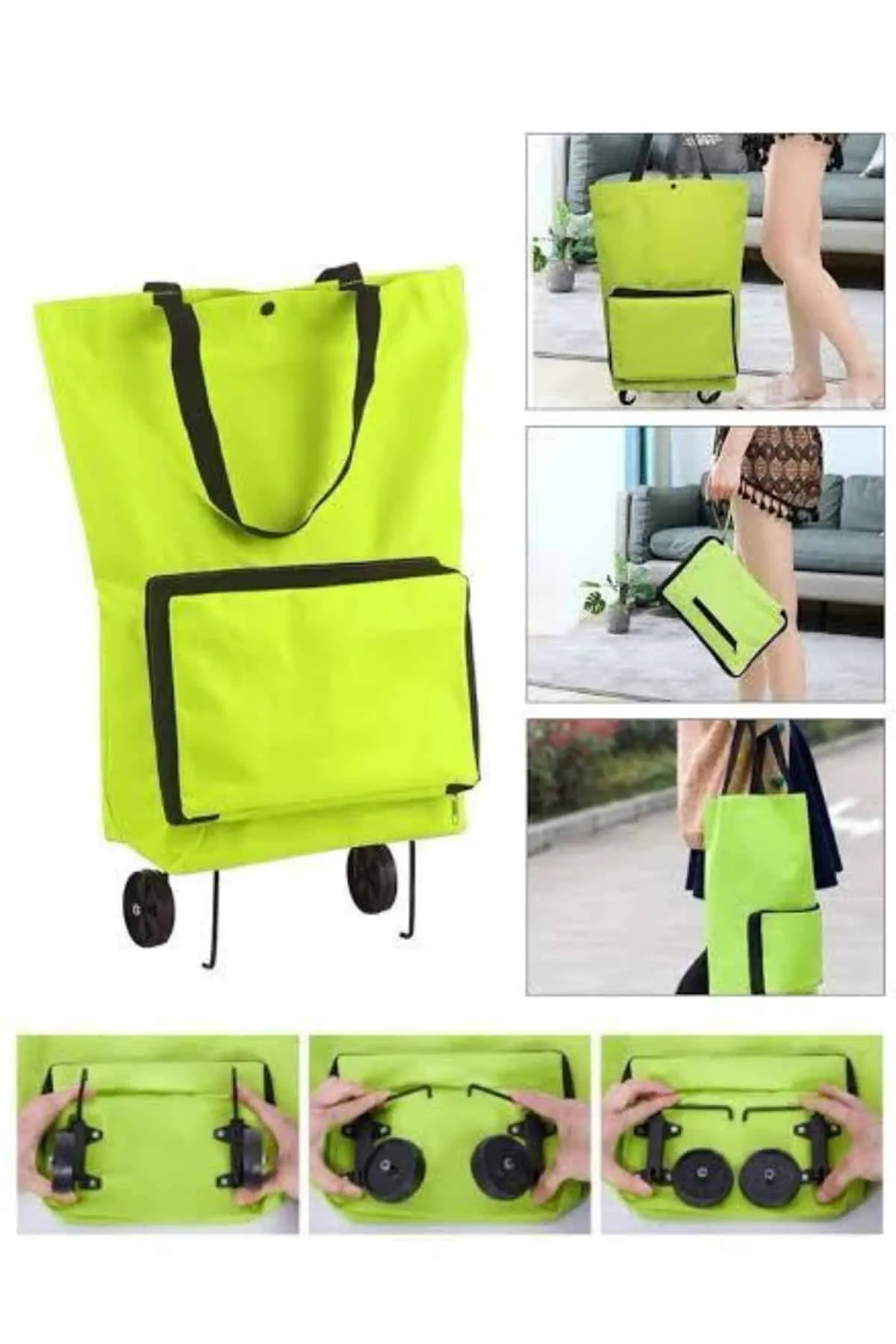 Katlanabilir Tekerlekli Çantalı Çarşı Pazar Arabası Alışveriş Çantası Piknik Çantası