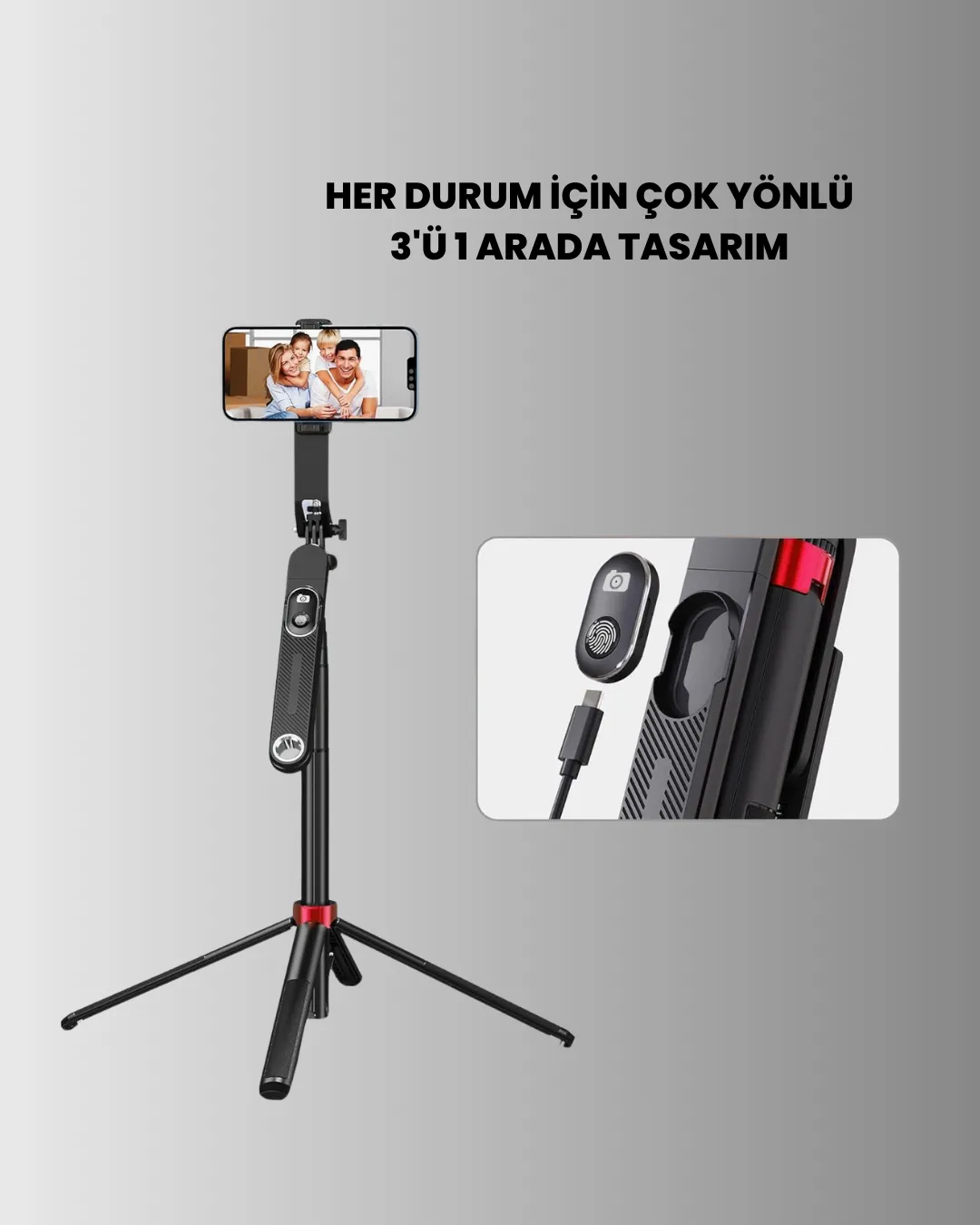 Ayarlanabilir Telefon Tripodu Selfie Stick Çok Açılı Çekim