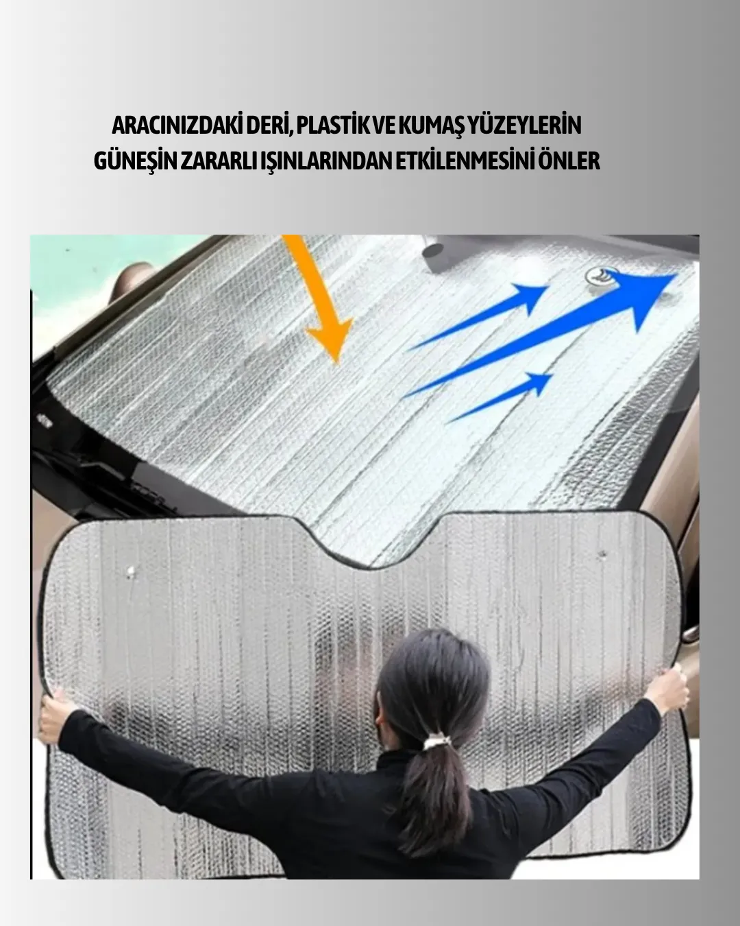 Metalize Reflektör Yüzeyli UV Koruyucu Araç Güneşliği – Serin ve Güvenli Sürüşler İçin