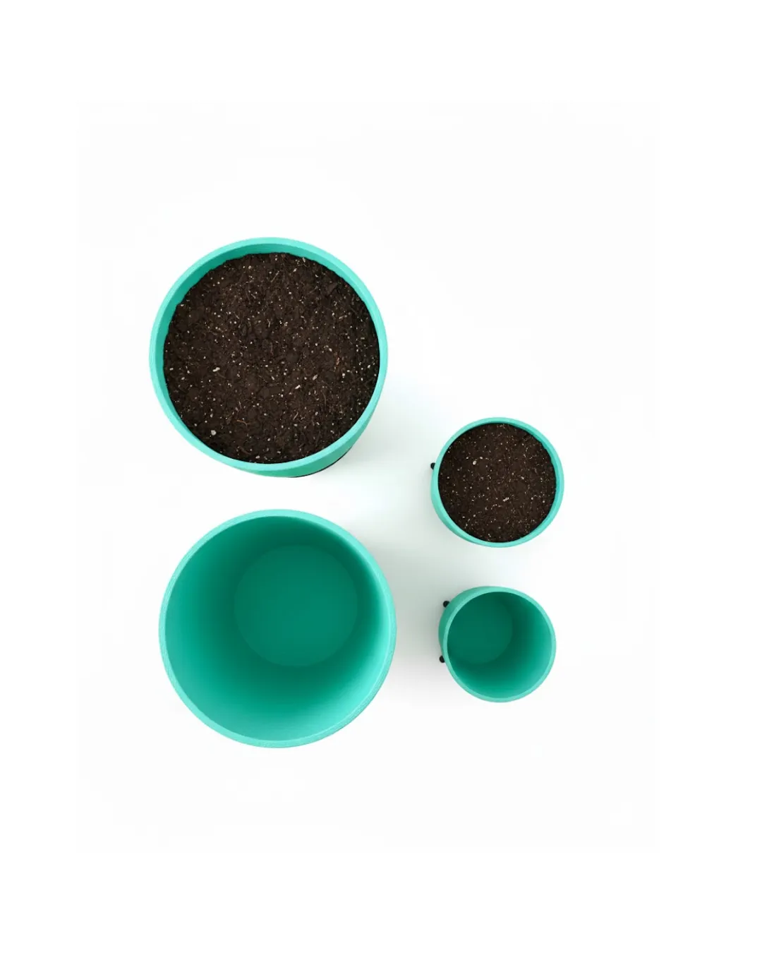 4’lü 3D Yeşil Dekoratif Vazo Seti Modern Ayaklı Şık Saksı Takımı