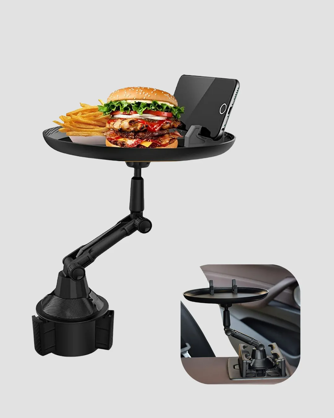 Universal Araç İçi Bardaklık Tepsisi 9 İnç Yemek Alanı ve Telefon Standlı