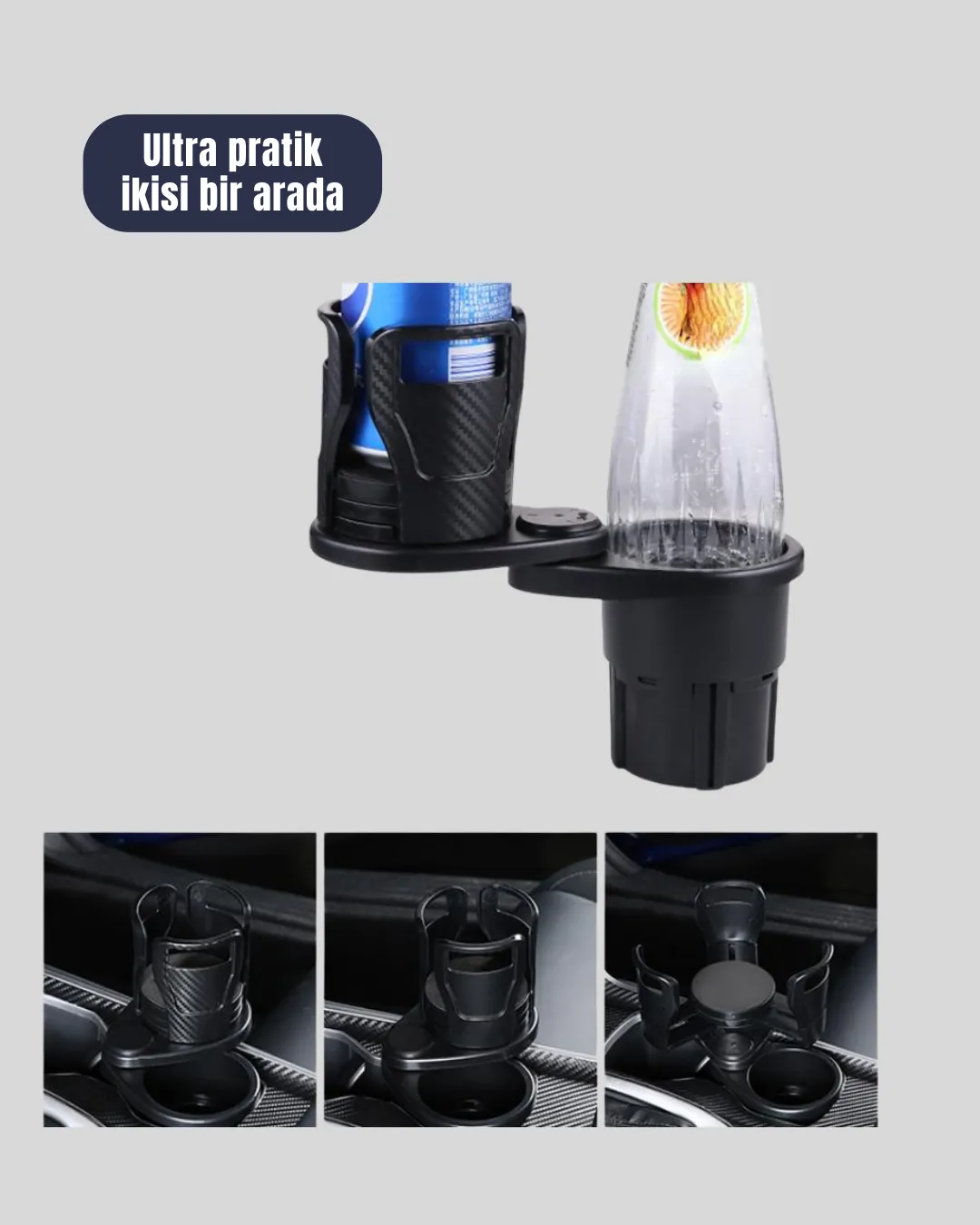Oto Bardak Tutucu 360° Döner Çift Bölmeli Karbon Fiber Tasarım