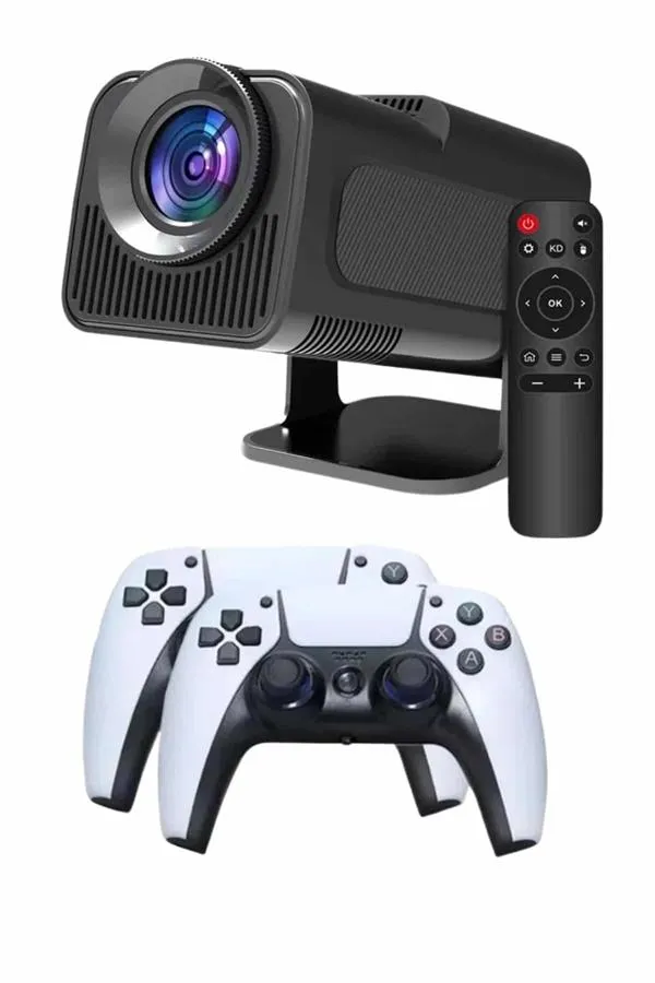 Çift Kollu Game Box Projeksiyon Cihazı Kumandalı Android Tv Dahili Hoparlör