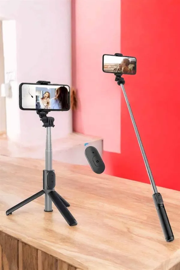 Kumandalı Tripod Telefon Tutucu Selfie Çubuğu 360 Derece Dönebilen