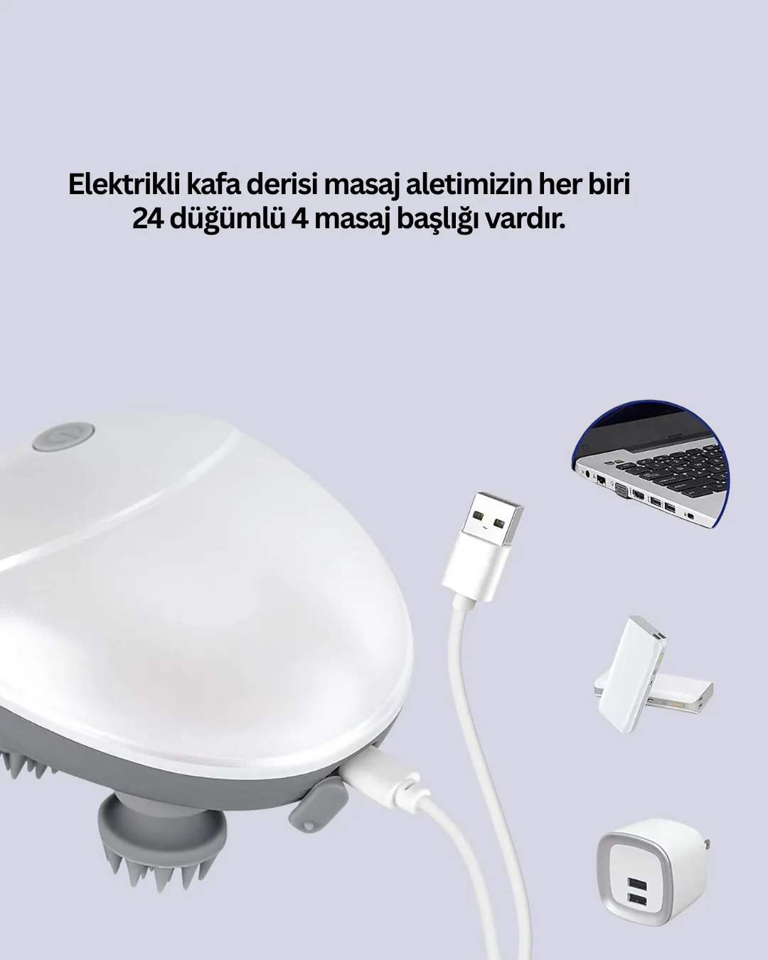 Elektrikli Kafa Derisi Masaj Aleti Islak ve Kuru Kullanım