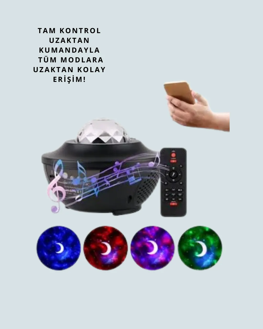 Sesle Etkileşimli Yıldız Projektörlü Gece Lambası – Bluetooth Hoparlörlü, USB Girişli, Dönen Okyanus