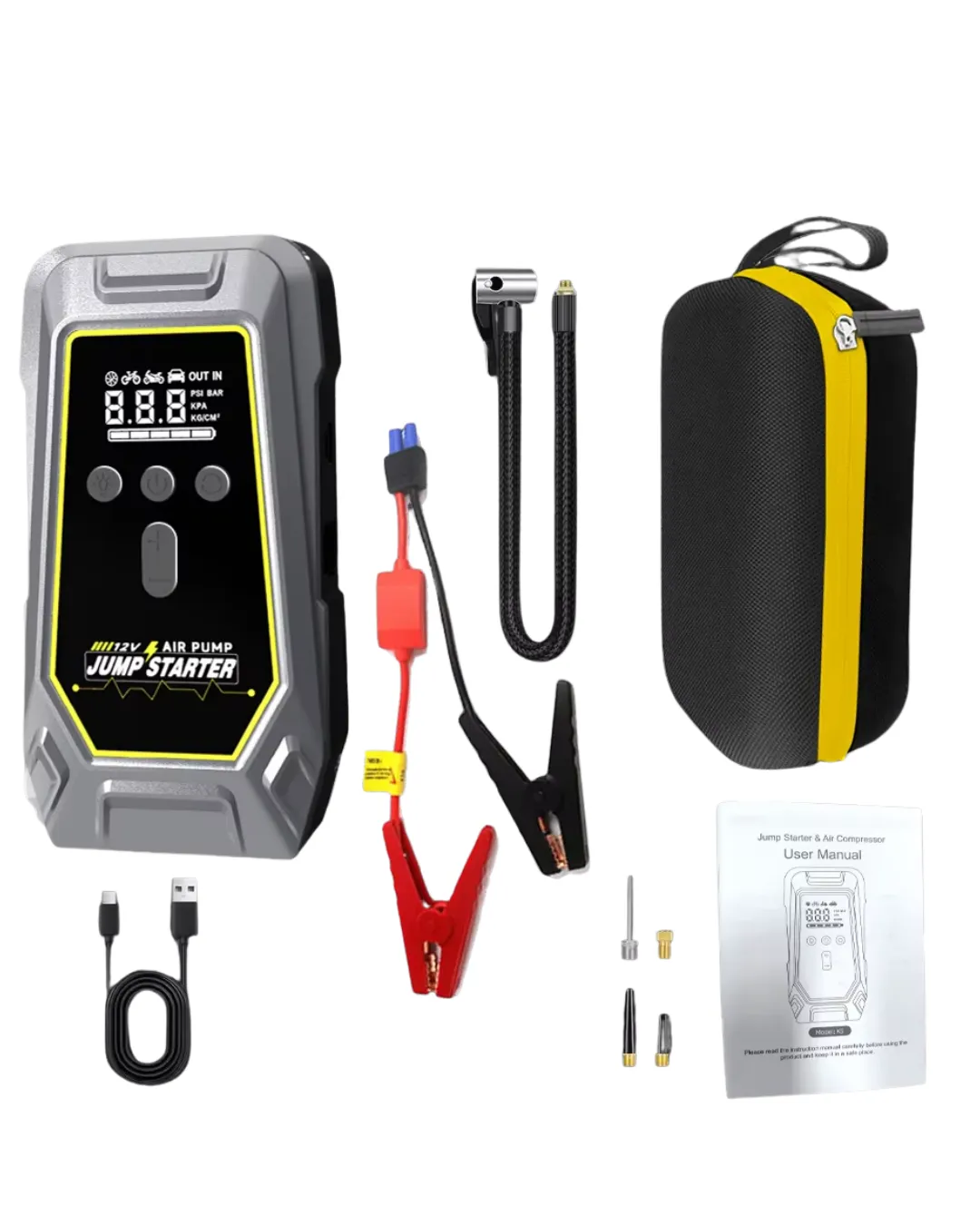 Lastik Şişirme Powerbank Özellikli Taşınabilir Cihaz