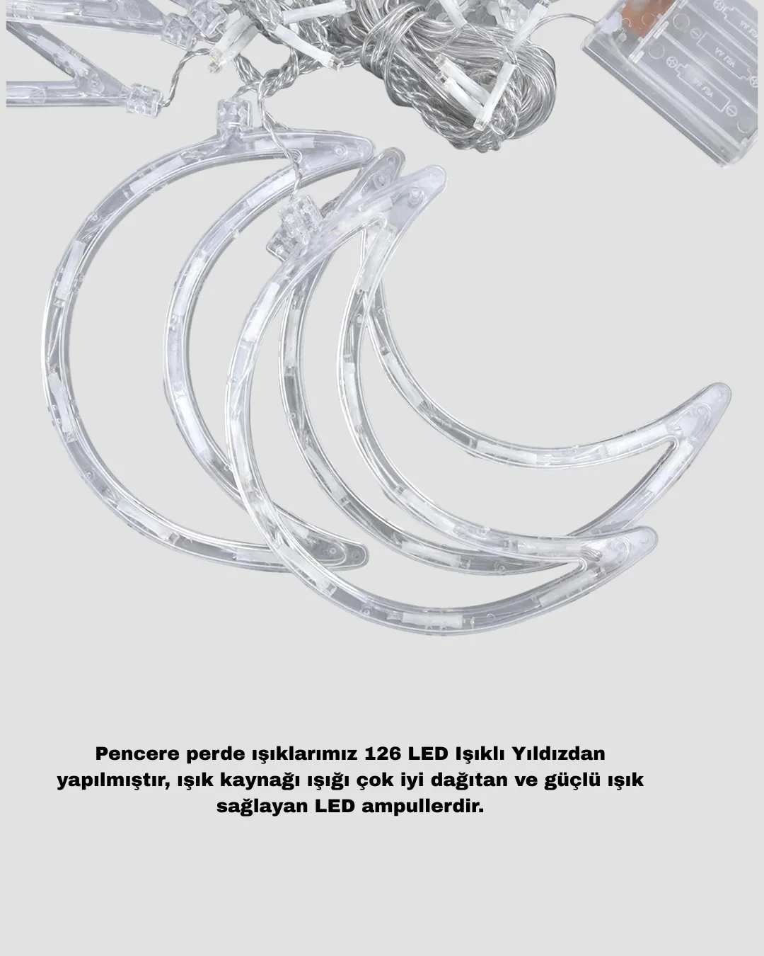 Yıldız Ay Tasarımlı Prizli Perde LED Işık İç Mekan Dekoru